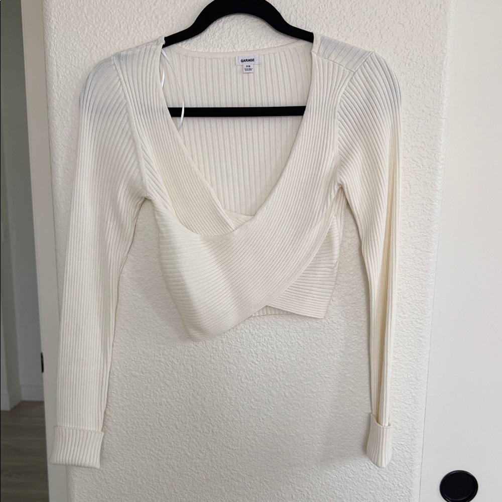 Cream Ribbed Knit Sweater